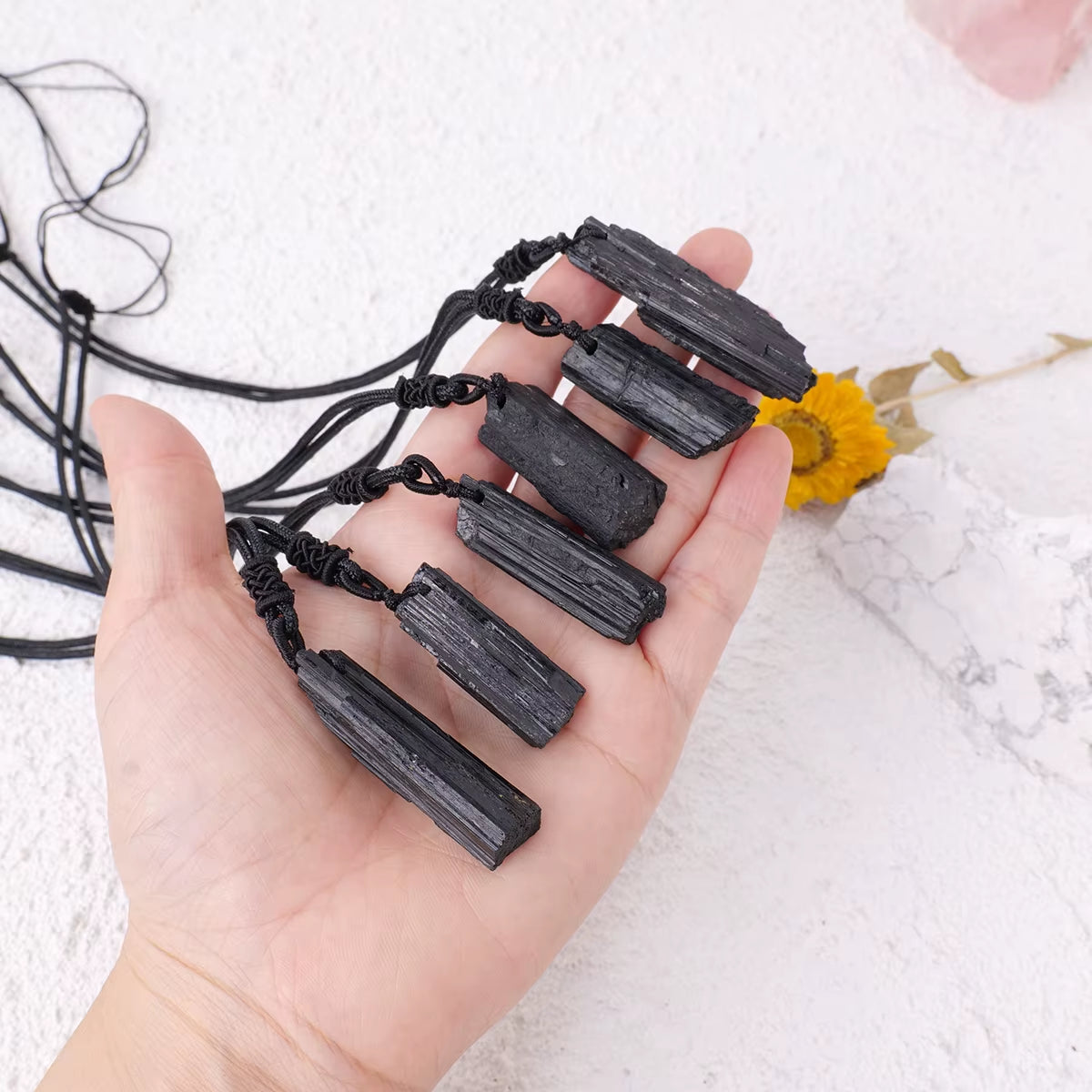 Raw Black Tourmaline Crystal Pendant Necklace