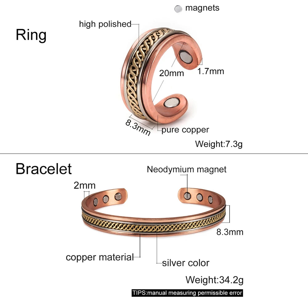 Pure Copper Elegant Bracelet & Ring Set