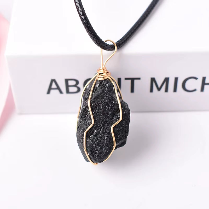 Handmade Raw Black Tourmaline Crystal Pendant Necklace