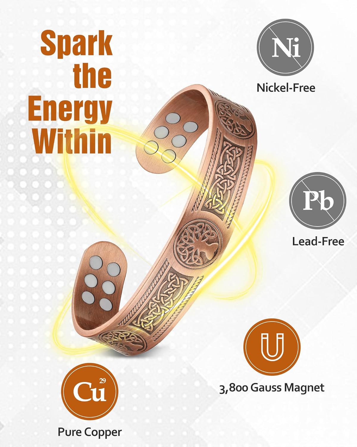 Men's Pure Copper Magnetic Bracelet – Adjustable Tree of Life Engraved Design