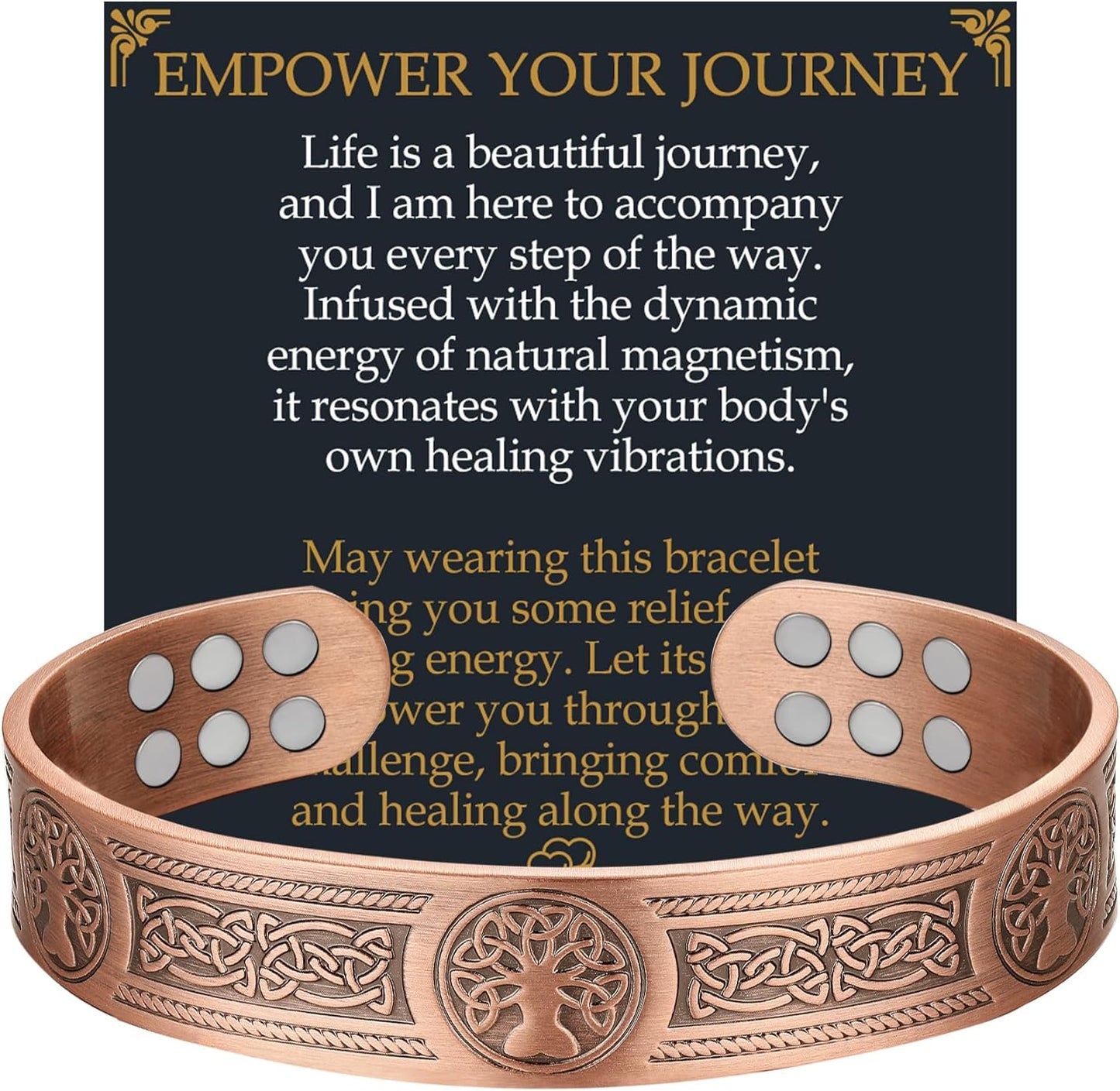Men's Pure Copper Magnetic Bracelet – Adjustable Tree of Life Engraved Design