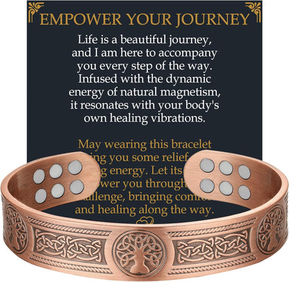 Men's Pure Copper Magnetic Bracelet – Adjustable Tree of Life Engraved Design