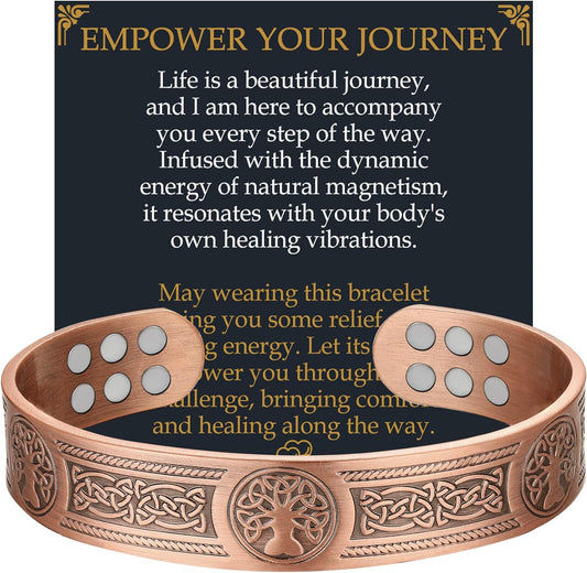 Men's Pure Copper Magnetic Bracelet – Adjustable Tree of Life Engraved Design