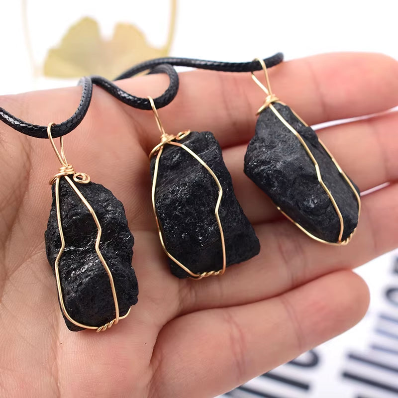 Handmade Raw Black Tourmaline Crystal Pendant Necklace