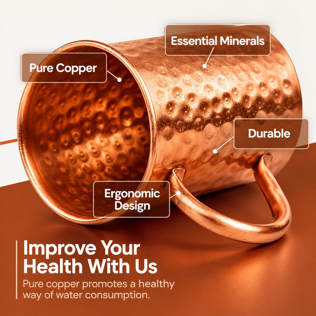 Handcrafted Hammered Pure Copper Mug