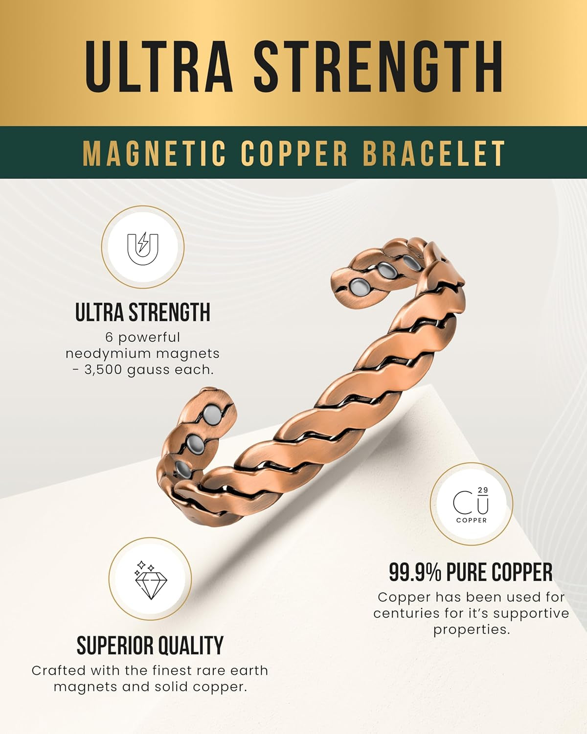 Twisted Magnetic Copper Cuff Bracelet