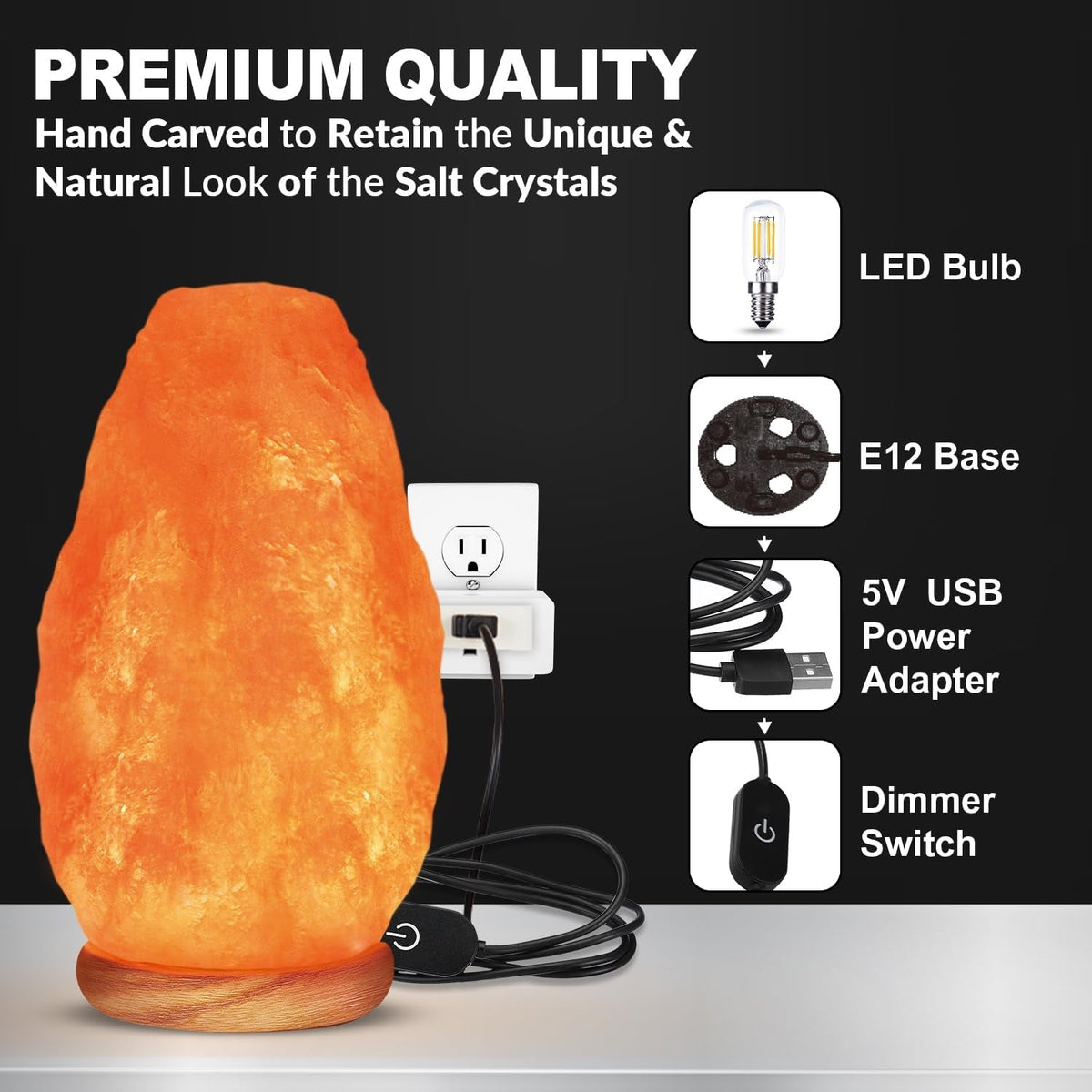 Natural Himalayan Salt Crystal Lamp with Touch Dimmer
