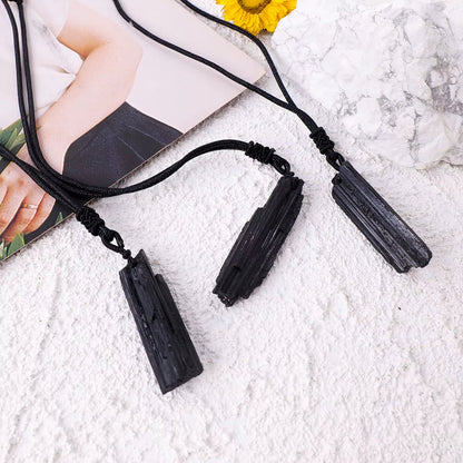 Raw Black Tourmaline Crystal Pendant Necklace