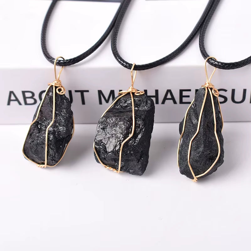Handmade Raw Black Tourmaline Crystal Pendant Necklace