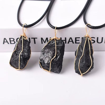 Handmade Raw Black Tourmaline Crystal Pendant Necklace